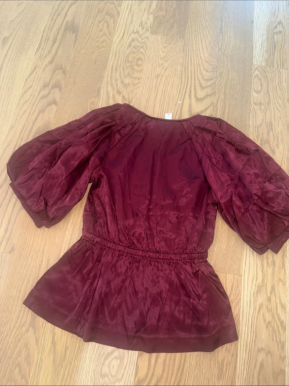 Madewell Shirred Puff Sleeve Satin Top NWT